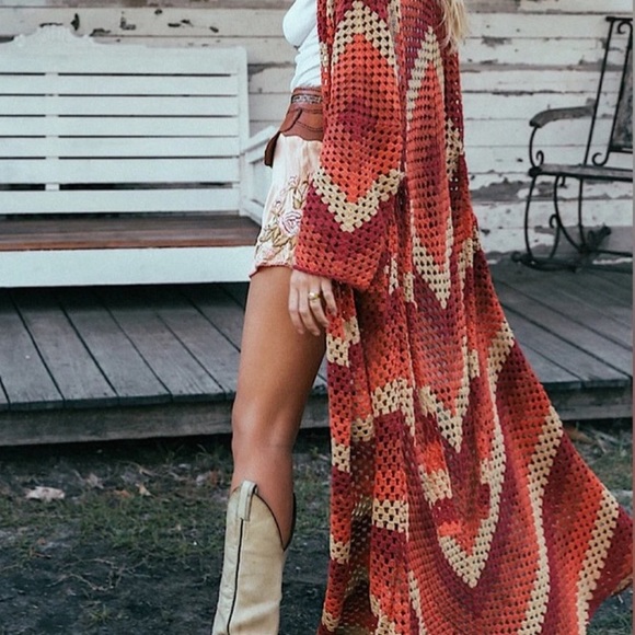 Chasing Unicorns Sweaters - Chasing Unicorns Magic Carpet Ride Crochet Coat OS NWT